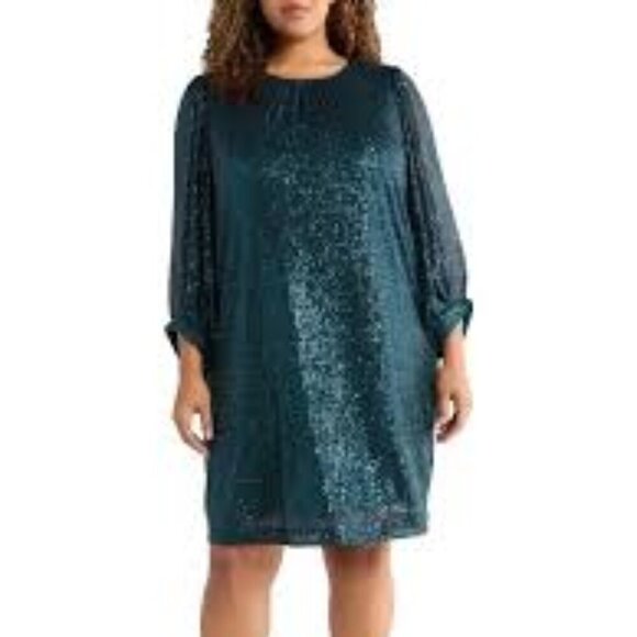julia jordan Dresses & Skirts - NWT Julia Jordan Teal Blue Sequined Sheath Dress in Size 2X